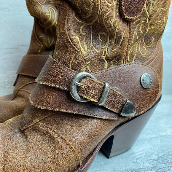 Old gringo brown crackle leather rustic vintage cowboy boots 6.5 - Picture 9 of 10
